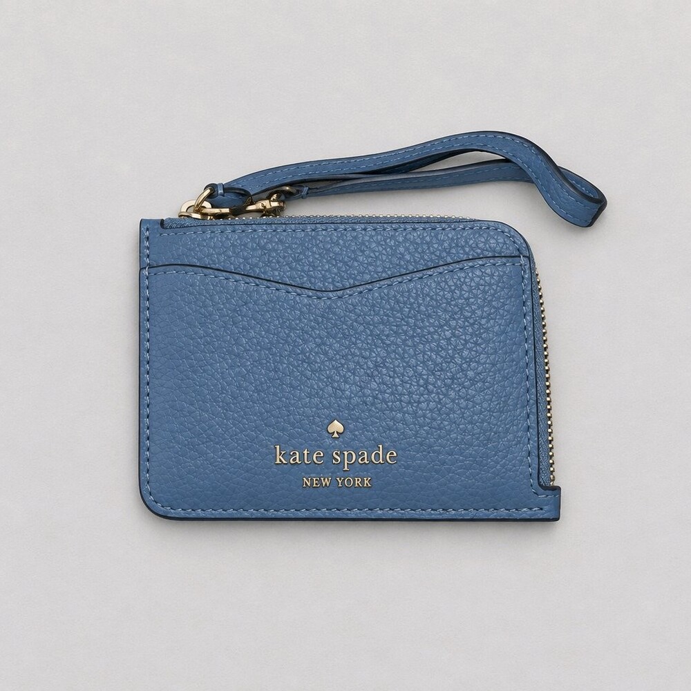 kate spade blue leather wristlet card holder with wrist strap